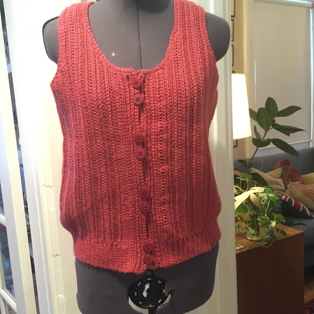 Handmade knit vest button front cranberry